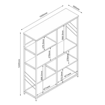 Reol HOME4YOU Dimitra 100x30x124 cm rustik/sort - lyst rustikt træ/sort - Opbevaring - Hylder & Reoler - Hylder & hyldeknægte