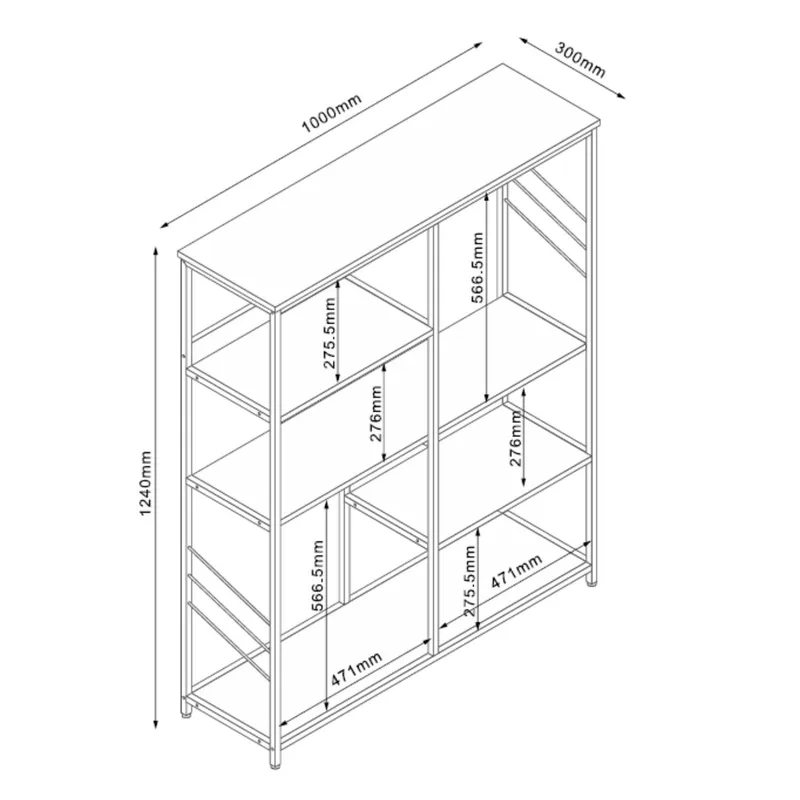 Reol HOME4YOU Dimitra 100x30x124 cm rustik/sort - lyst rustikt træ/sort - Opbevaring - Hylder & Reoler - Hylder & hyldeknægte