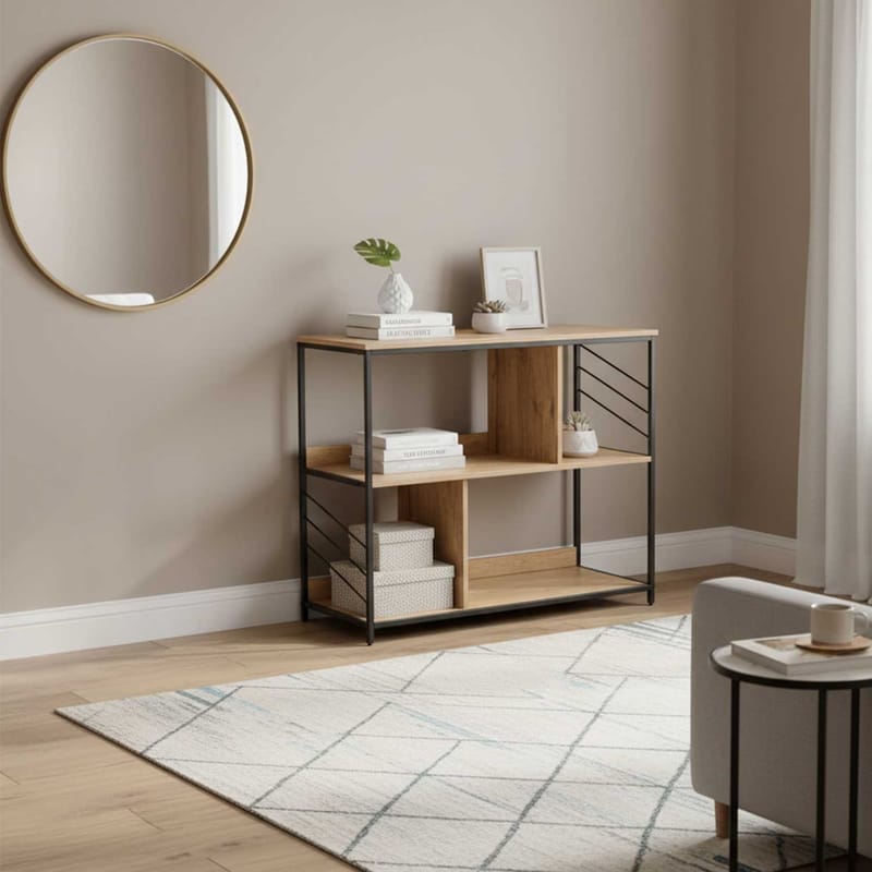 Reol HOME4YOU Dimitra 100x40x835 cm Rustik/Sort - lyst rustikt træ/sort - Opbevaring - Hylder & Reoler - Hylder & hyldeknægte