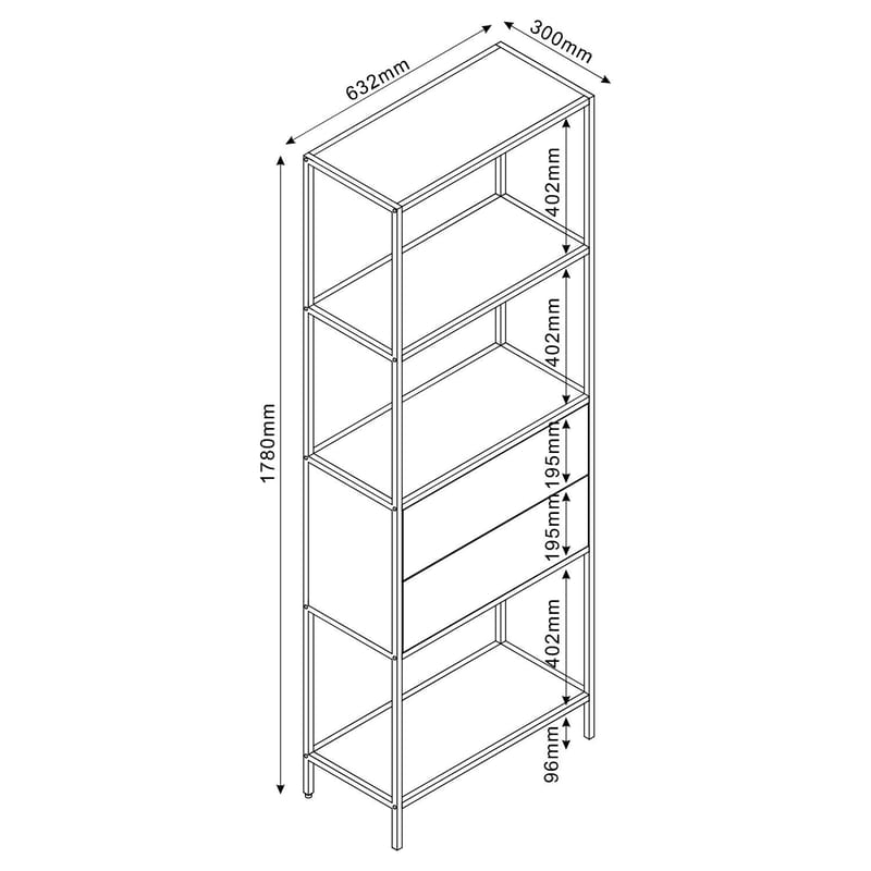 Reol med en skuffe HOME4YOU 64x30x178 cm ask/sort - ask/sort - Opbevaring - Hylder & Reoler - Hylder & hyldeknægte