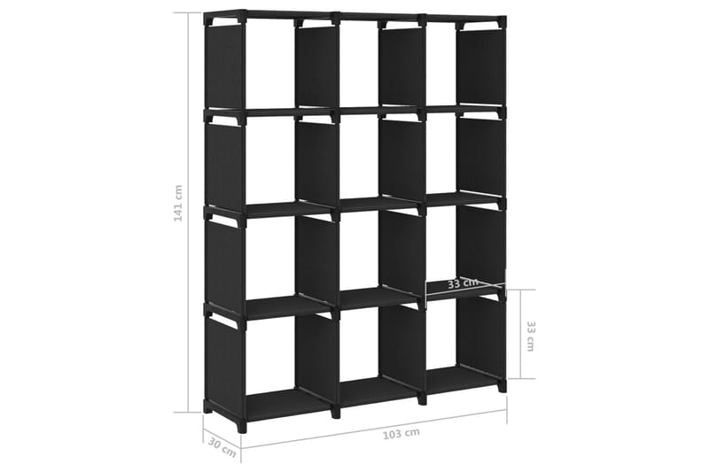 Displayreol Med 12 Kubeformede Rum 103x30x141 cm Stof Sort - Opbevaring - Hylder & Reoler - Reolsystem