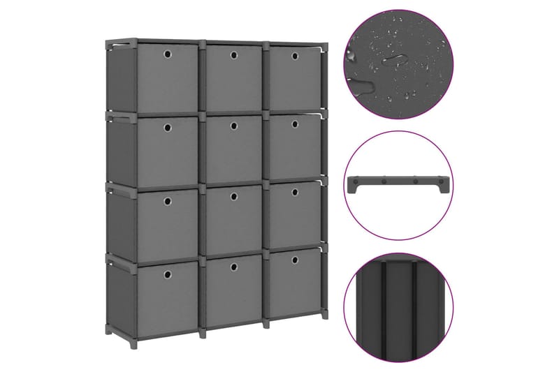 Displayreol Med 12 Rum Og Kasser 103x30x141 cm Stof Grå - Opbevaring - Hylder & Reoler - Reolsystem