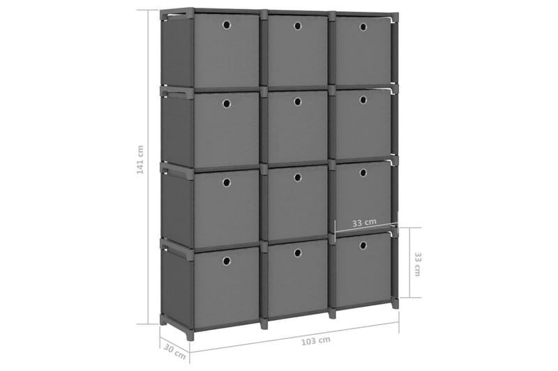 Displayreol Med 12 Rum Og Kasser 103x30x141 cm Stof Grå - Opbevaring - Hylder & Reoler - Reolsystem