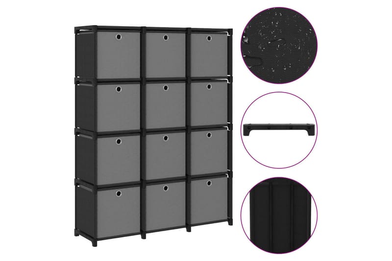 Displayreol Med 12 Rum Og Kasser 103x30x141 cm Stof Sort - Opbevaring - Hylder & Reoler - Reolsystem