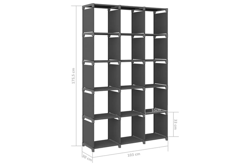 Displayreol Med 15 Kubeformede Rum 103x30x175,5 cm Stof Grå - Reolsystem