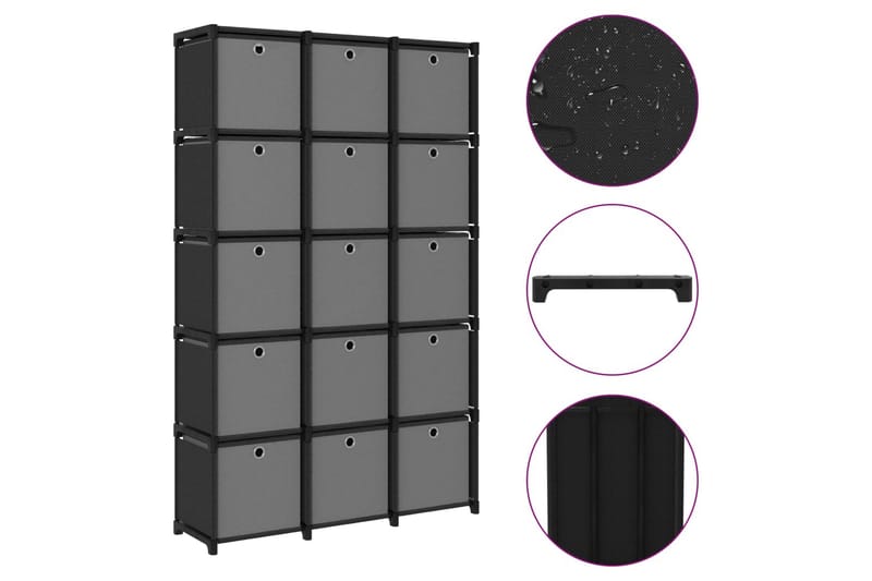 Displayreol Med 15 Rum Og Kasser 103x30x175,5 cm Stof Sort - Opbevaring - Hylder & Reoler - Reolsystem