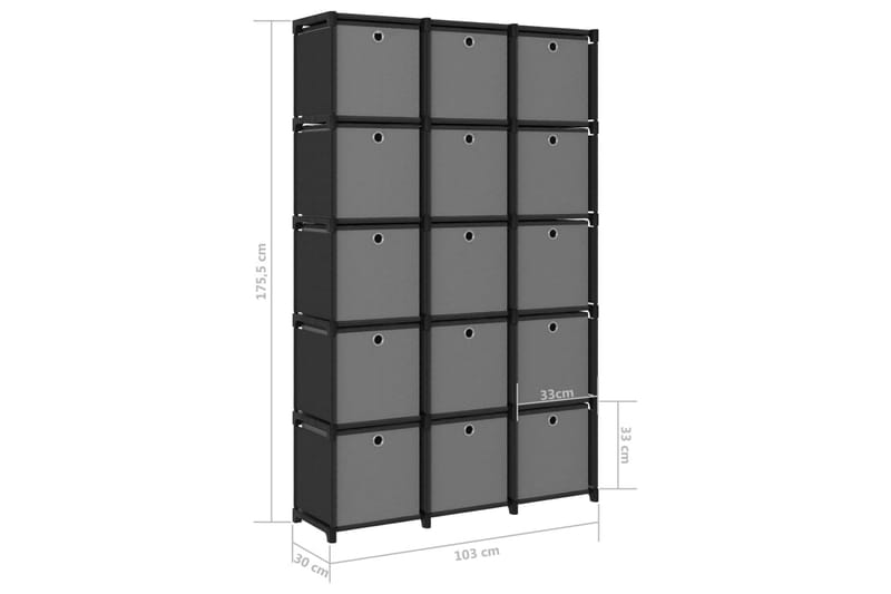 Displayreol Med 15 Rum Og Kasser 103x30x175,5 cm Stof Sort - Opbevaring - Hylder & Reoler - Reolsystem