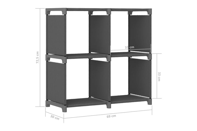 Displayreol Med 4 Kubeformede Rum 69x30x72,5 cm Stof Grå - Reolsystem