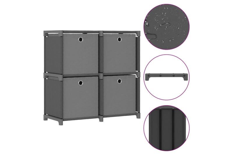 Displayreol Med 4 Rum Og Kasser 69x30x72,5 cm Stof Grå - Opbevaring - Hylder & Reoler - Reolsystem