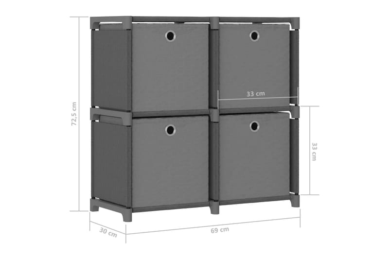 Displayreol Med 4 Rum Og Kasser 69x30x72,5 cm Stof Grå - Opbevaring - Hylder & Reoler - Reolsystem