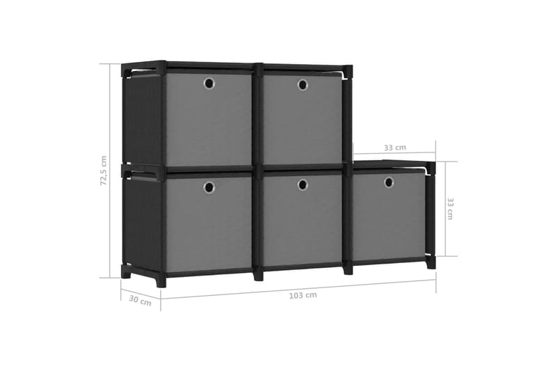 Displayreol Med 5 Rum Og Kasser 103x30x72,5 cm Stof Sort - Opbevaring - Hylder & Reoler - Reolsystem