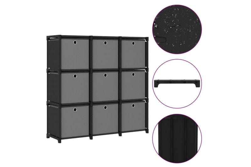 Displayreol Med 9 Rum Og Kasser 103x30x107,5 cm Stof Sort - Opbevaring - Hylder & Reoler - Reolsystem