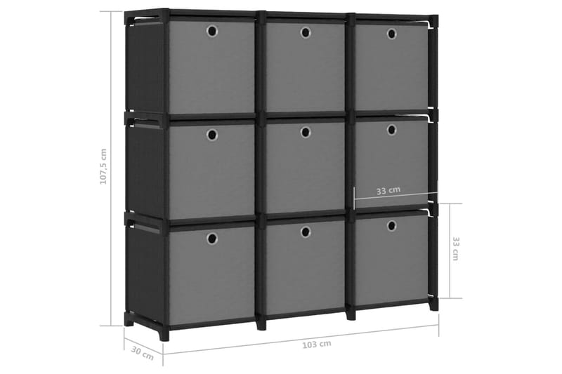 Displayreol Med 9 Rum Og Kasser 103x30x107,5 cm Stof Sort - Opbevaring - Hylder & Reoler - Reolsystem