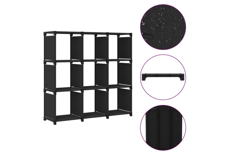 Displayreol Med 9 Rum Og Kasser 103x30x107,5 cm Stof Sort - Opbevaring - Hylder & Reoler - Reolsystem