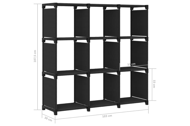 Displayreol Med 9 Rum Og Kasser 103x30x107,5 cm Stof Sort - Opbevaring - Hylder & Reoler - Reolsystem
