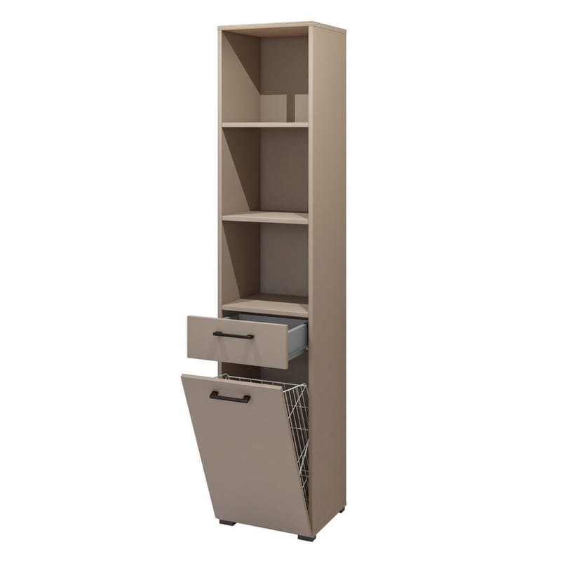 Skab Bogreol 40 cm med 1 Skuffe og 1 Låge i Eg - Taupe - Opbevaring - Hylder & Reoler - Bogreol