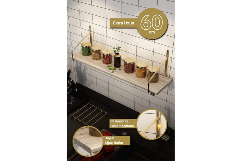 Sorab Vægmonteret Hylde 60 cm - Brun/Guld - Opbevaring - Hylder & Reoler - Væghylde & vægreol