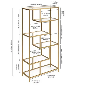 Sorena Bogreol 90x172 cm - Guld og transparent - Opbevaring - Hylder & Reoler - Bogreol