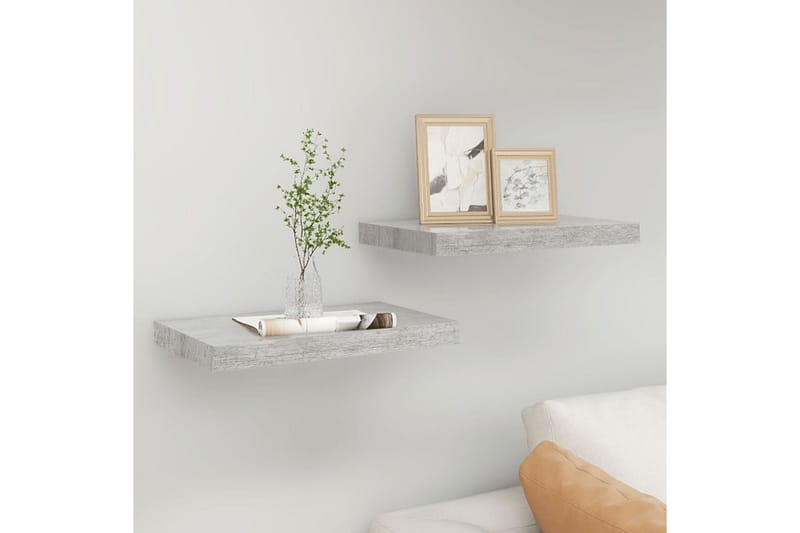 svævehylder 2 stk. 50x23,5x3,8 cm MDF betongrå - Grå - Opbevaring - Hylder & Reoler - Væghylde & vægreol