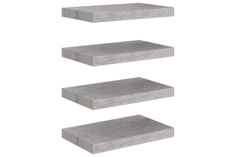 svævehylder 4 stk. 40x23x3,8 cm MDF betongrå - Grå - Opbevaring - Hylder & Reoler - Væghylde & vægreol