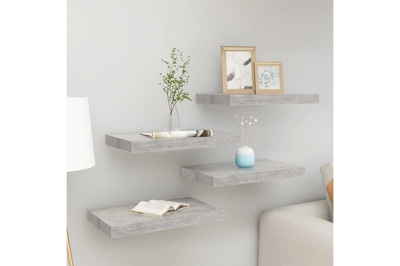 svævehylder 4 stk. 50x23,5x3,8 cm MDF betongrå - Grå - Opbevaring - Hylder & Reoler - Væghylde & vægreol