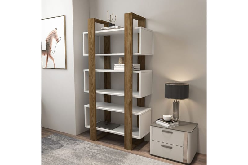 Thyric Bogreol 80 cm - Valnød/Hvid - Opbevaring - Hylder & Reoler - Bogreol