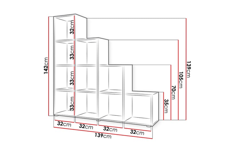 Triorana Reol 139 cm - Beige - Opbevaring - Hylder & Reoler - Bogreol