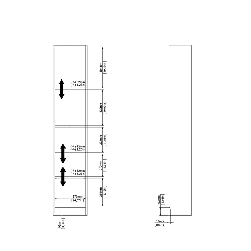 Trysil Bogreol med 4 hylder 41x27x203 cm - Opbevaring - Hylder & Reoler - Bogreol