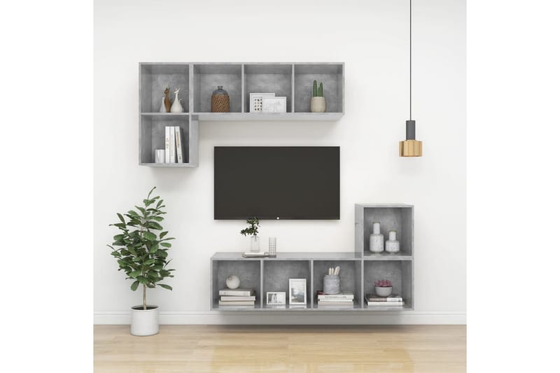 væghængt reol 37x37x142,5 cm spånplade betongrå - Grå - Opbevaring - Hylder & Reoler - Bogreol