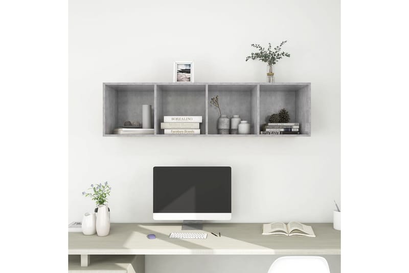væghængt reol 37x37x142,5 cm spånplade betongrå - Grå - Opbevaring - Hylder & Reoler - Bogreol