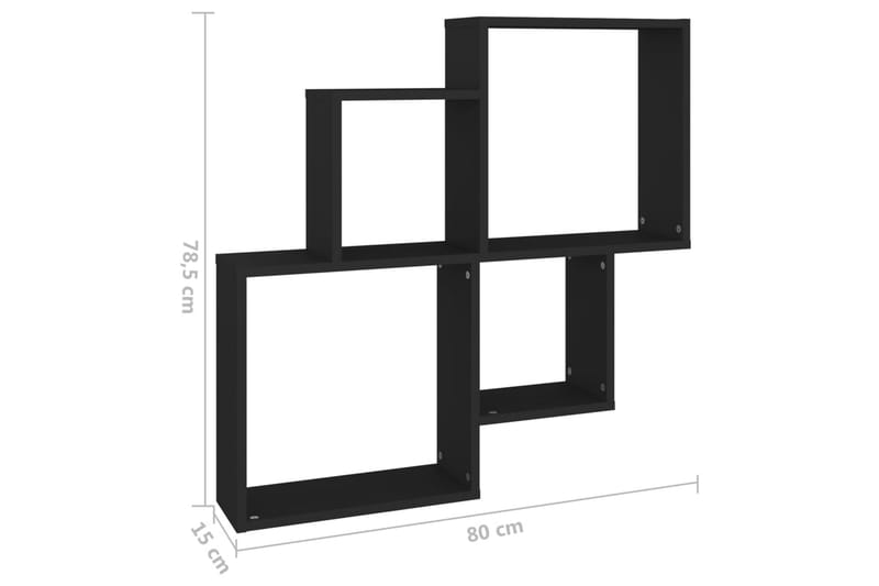 væghylde 80x15x78,5 cm kubeformet spånplade sort - Sort - Væghylde & vægreol