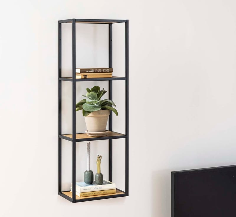 Væghylde HOME4YOU Seaford 24x37x108 cm Eg - vild eg-look med sort stel - Opbevaring - Hylder & Reoler - Væghylde & vægreol