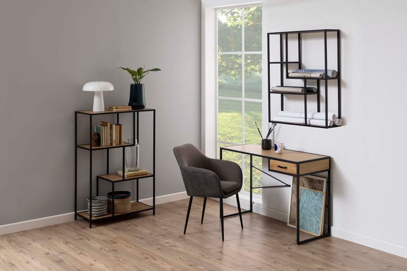 Væghylde HOME4YOU Seaford 75x20x91 cm Eg - vild eg-look med sort stel - Opbevaring - Hylder & Reoler - Væghylde & vægreol