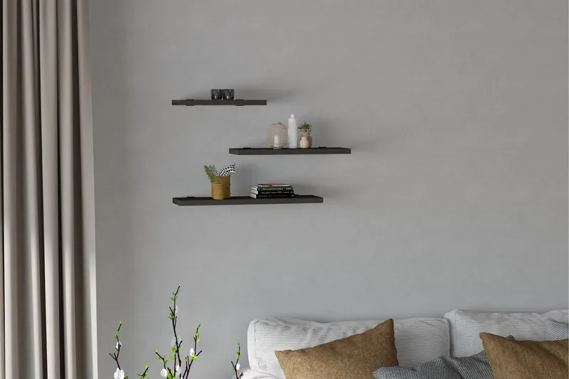 Cordin Vægreol 2x30 cm 3 stk, Antracit