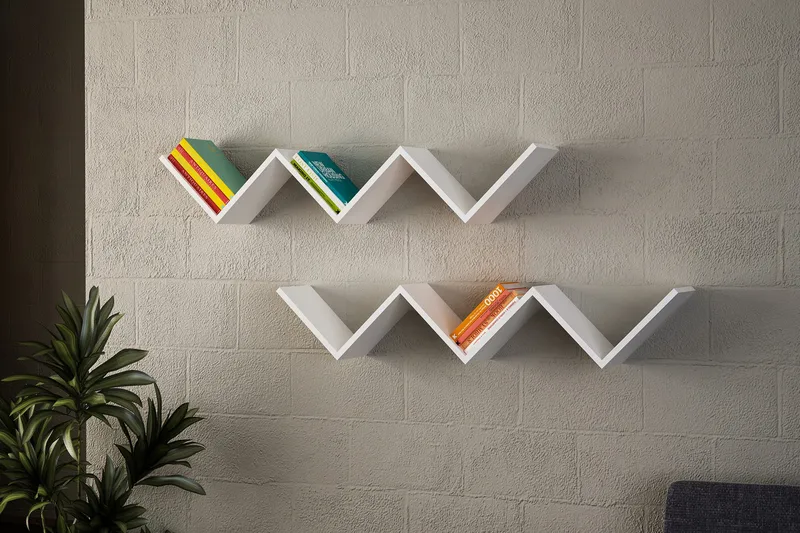 Dekormet væghylde W-form, Hvid