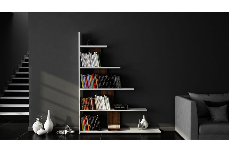 Elegancia Bogreol 120 cm i Mørkt Træ - Hvid|Brun - Opbevaring - Hylder & Reoler - Bogreol