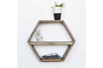 Evila Hexagon Vægreol 42 cm i Mørkt Træ - Brun - Opbevaring - Hylder & Reoler - Væghylde & vægreol