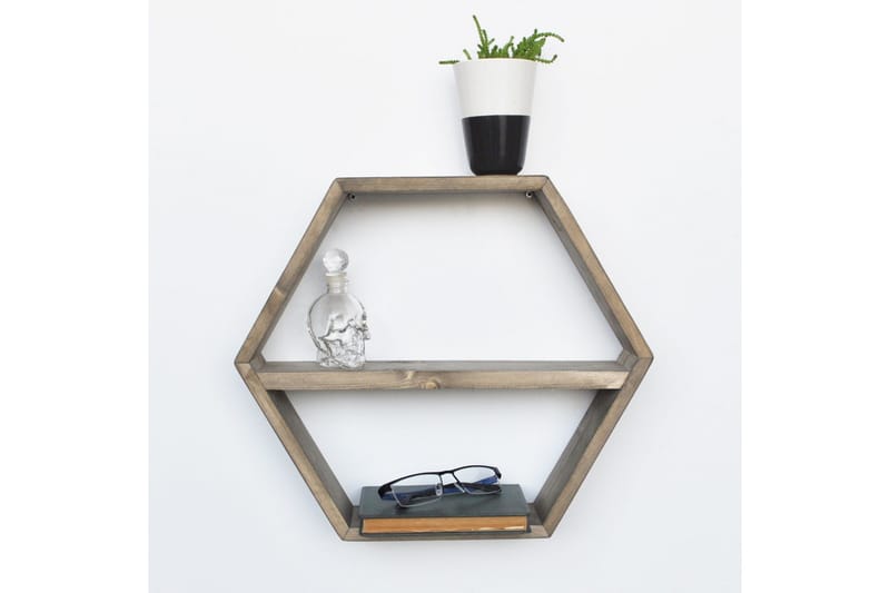Evila Hexagon Vægreol 42 cm i Mørkt Træ - Brun - Opbevaring - Hylder & Reoler - Væghylde & vægreol