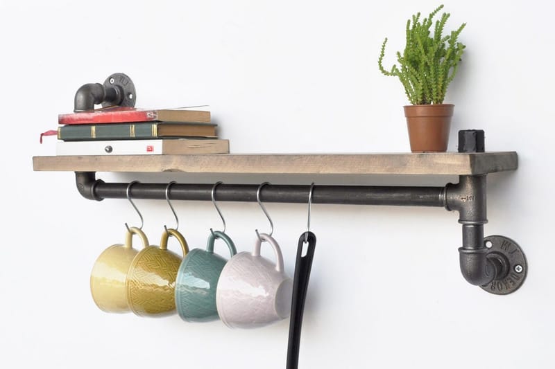 Evila køkkenhylde Rør / Træ - Sort / træ - Opbevaring - Tøjopbevaring - Knagerækker - Tøjstativ