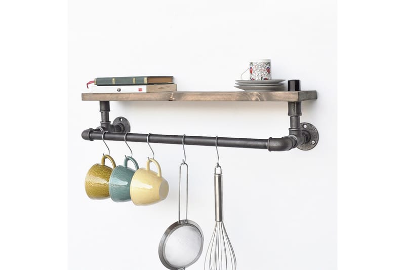 Evila køkkenhylde Rør / Træ - Sort / træ - Opbevaring - Tøjopbevaring - Knagerækker - Tøjstativ