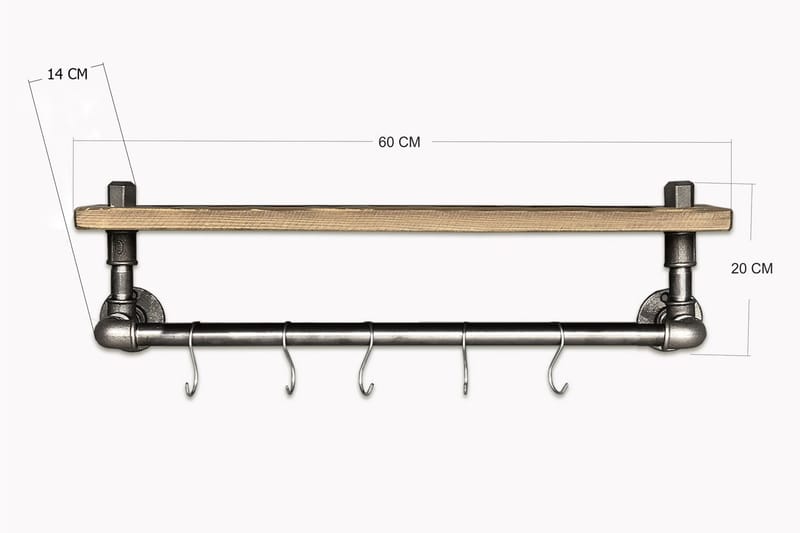 Evila køkkenhylde Rør / Træ - Sort / træ - Opbevaring - Tøjopbevaring - Knagerækker - Tøjstativ