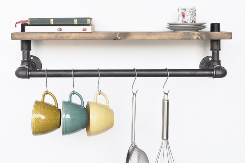 Evila køkkenhylde Rør / Træ - Sort / træ - Opbevaring - Tøjopbevaring - Knagerækker - Tøjstativ