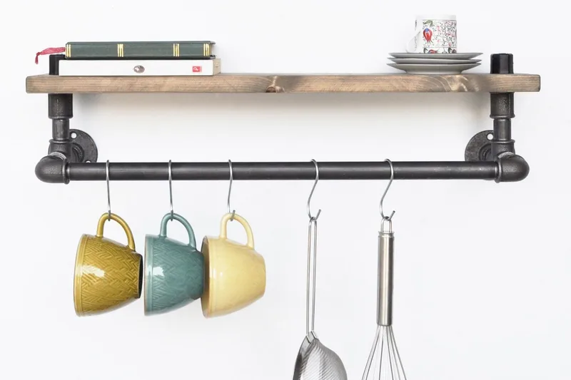 Evila køkkenhylde Rør / Træ - Sort / træ - Opbevaring - Tøjopbevaring - Knagerækker - Tøjstativ