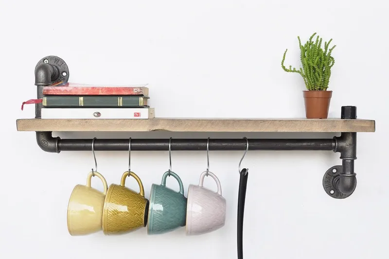 Evila køkkenhylde Rør / Træ - Sort / træ - Opbevaring - Tøjopbevaring - Knagerækker - Tøjstativ