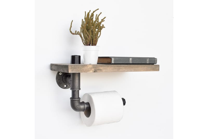 Evila Toiletpapirholder rør / træ - Sort / træ - Væghylde & vægreol