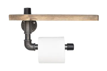 Evila Toiletpapirholder rør / træ - Sort / træ - Hus & renovering - Køkken & bad - Badeværelse - Badeværelsestilbehør - Toiletrulleholder