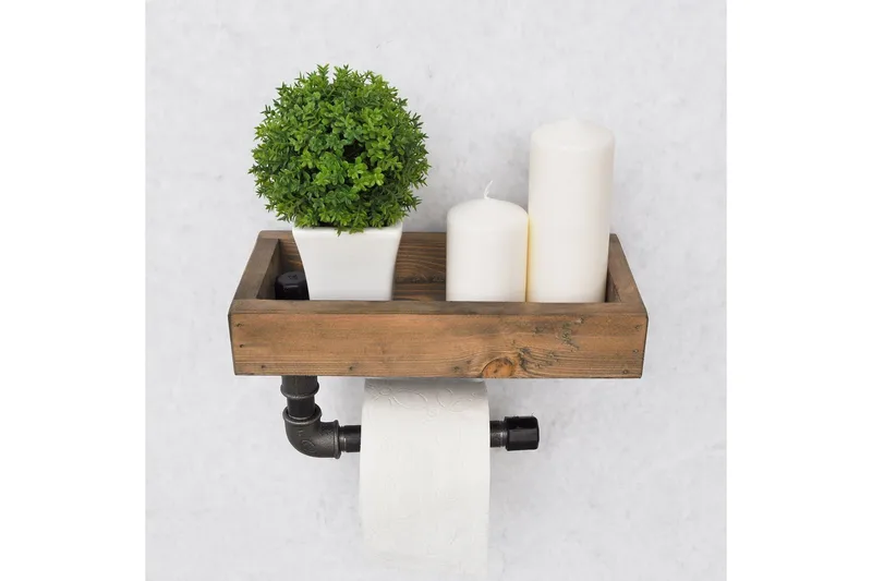 Evila Toiletpapirholder rør / træ - Træ / sort - Hus & renovering - Køkken & bad - Badeværelse - Badeværelsestilbehør - Toiletrulleholder