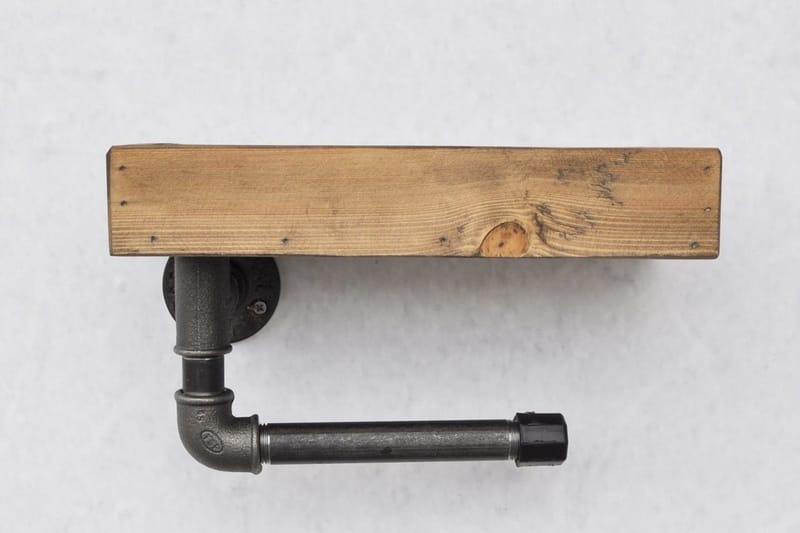 Evila Toiletpapirholder rør / træ - Træ / sort - Hus & renovering - Køkken & bad - Badeværelse - Badeværelsestilbehør - Toiletrulleholder