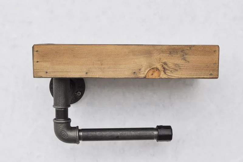 Evila Toiletpapirholder rør / træ - Træ / sort - Hus & renovering - Køkken & bad - Badeværelse - Badeværelsestilbehør - Toiletrulleholder