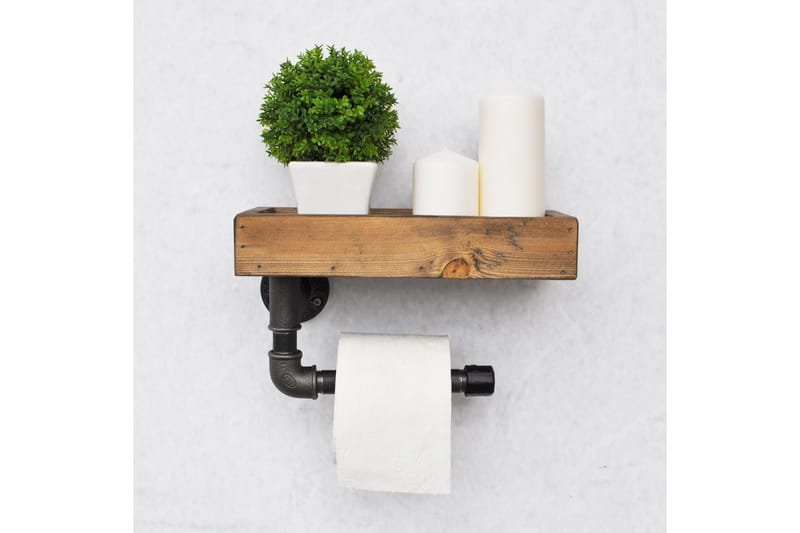 Evila Toiletpapirholder rør / træ - Træ / sort - Væghylde & vægreol